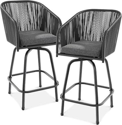 Set of 2 Woven Wicker Swivel Bar Stools - Lot 25