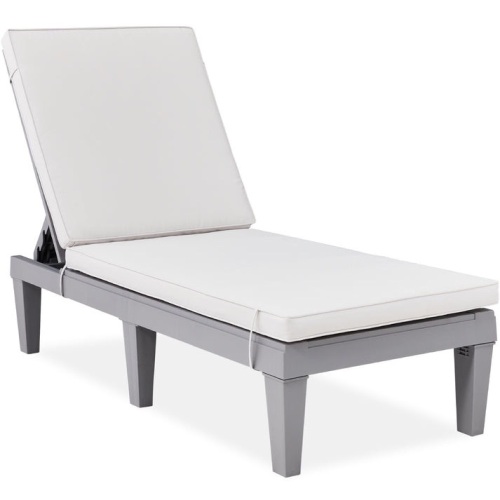 Outdoor Patio Lounge Chair, Resin Chaise Lounger w/ Seat Cushion, 5 Positions - Lot 26