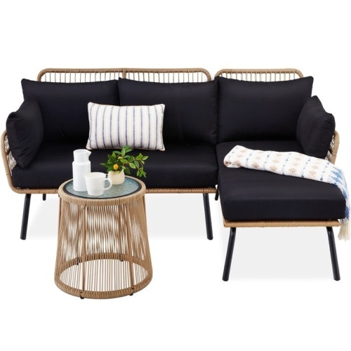 Rope Woven Sectional, L-Shape Sofa Set w/ Detachable Lounger, Table - Lot 28