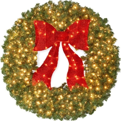 36" Pre-Lit Artificial Fir Christmas Wreath w/ Red Bow, LED Lights - Lot 353