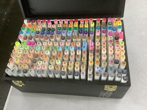 Alcohol-Based Marker Pen Kit w/ Brush & Chisel Tip, Carrying Case - Lot 364