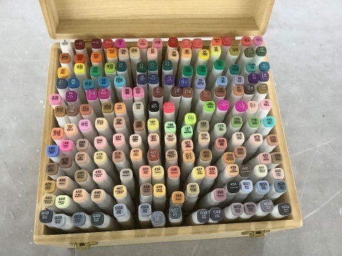 Alcohol-Based Marker Pen Kit w/ Brush & Chisel Tip, Carrying Case - Lot 454