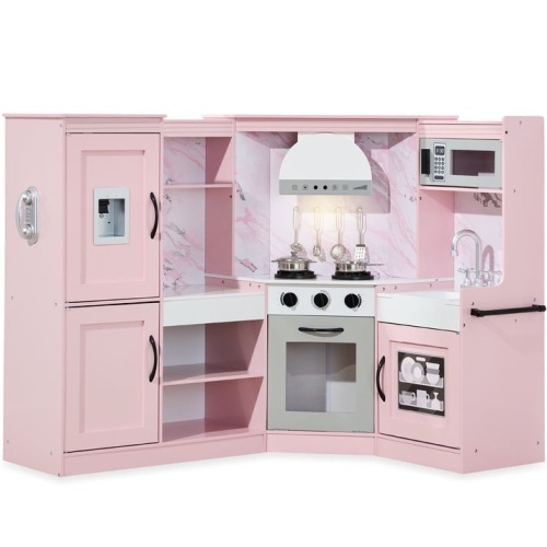 Pretend Play Corner Kitchen Wooden Toy Set for Kids w/ Lights, Sounds - Lot 555