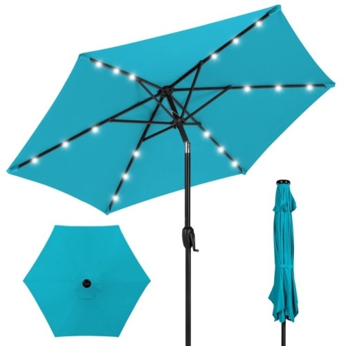 Outdoor Solar Patio Umbrella w/ Push Button Tilt, Crank Lift - 7.5ft - Lot 569