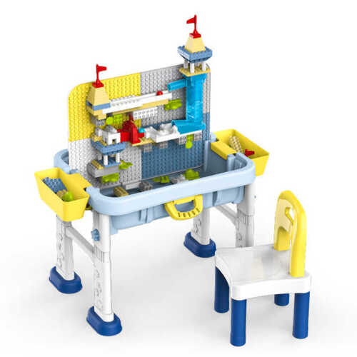 Spring Flower Kids Learning 6 In 1 Luggage Building Block Table Set with Chairs - Lot 6739