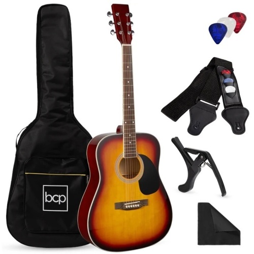 41in Acoustic Guitar Starter Kit w/ Digital Tuner, Padded Case, Picks, Strap - Lot 7048
