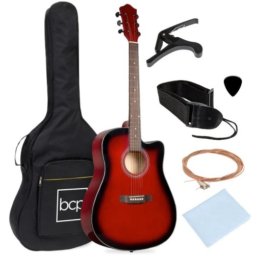 Full Size Beginner Acoustic Guitar Set with Case, Strap, Capo - 41in - Lot 7049