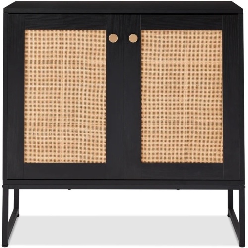 2-Door Rattan Storage Cabinet Accent Furniture for Living Room w/ Foot Pads - Lot 7051