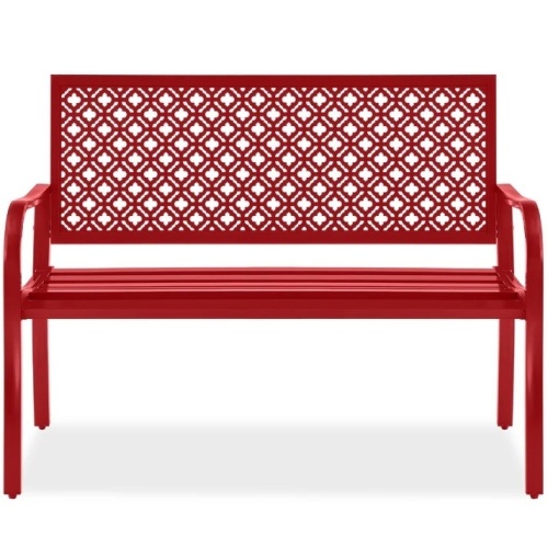 Indoor Outdoor Steel Bench w/ Geometric Backrest, Foot Levelers - Lot 7066