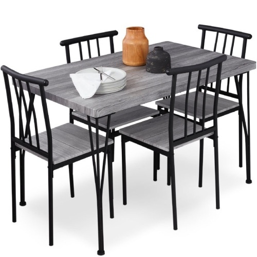 5-Piece Modern Metal and Wood Dining Table Furniture Set w/ 4 Chairs - Lot 91