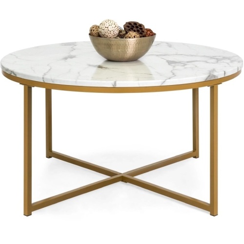 Round Coffee Table w/ Faux Marble Top, Metal Frame - 36in - Lot 218