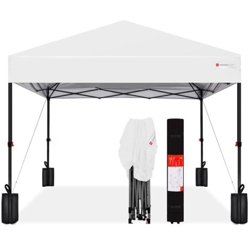 One-Person Setup Instant Pop Up Canopy w/ Case, 4 Weight Bags - 10x10ft - Lot 310