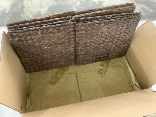 Set of 5 Collapsible Hyacinth Storage Baskets w/ Inserts - 12x12in - Lot 314