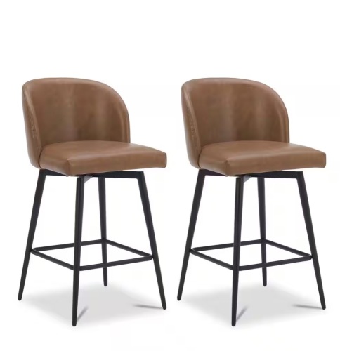 Saddle Brown High Back Metal Swivel Counter Stool with Faux Leather Seat, Set of 2  - Lot 415
