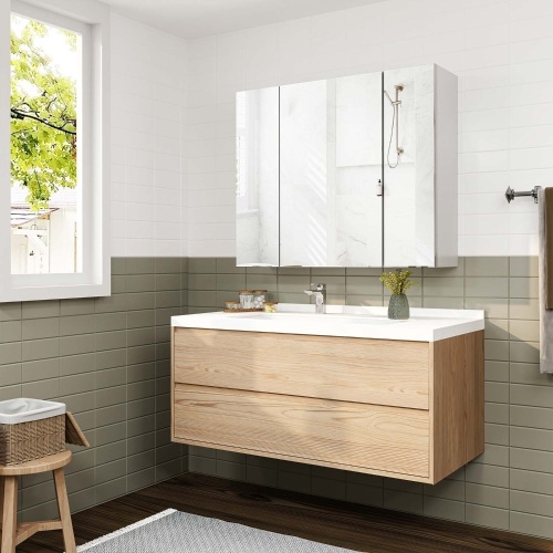 Medicine Cabinet With 3 Doors Mirror 3-Adjustable Shelves Storage Organizer White  - Lot 515