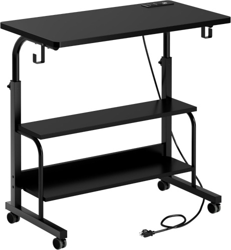 soges Height Adjustable Mobile Computer Workstation with 2 Storage Shelves, Charging Station  - Lot 613