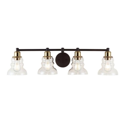JONATHAN Y Manhattan Vintage 35.5 in. 4-Light Brass Gold/Oil Rubbed Bronze Metal/Glass Industrial Rustic LED Vanity Light - Lot 816