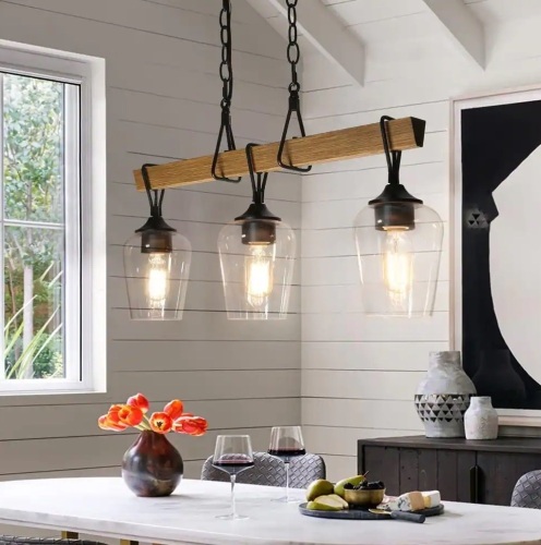 Uolfin Transitional Black Dining Room Island Chandelier, 25 in. 3-Light - Lot 817