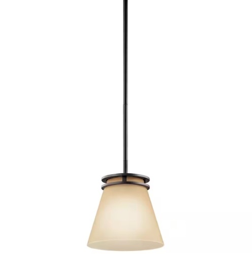 Lot of (2) KICHLER Hendrik 8.75 in. 1-Light Olde Bronze Contemporary Shaded Kitchen Mini Pendant Hanging Light with Etched Glass - Lot 818