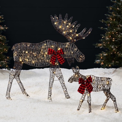 2-Piece Lighted 2D Christmas Moose Set Outdoor Decor w/ 125 LED Lights - 4ft - Lot 919