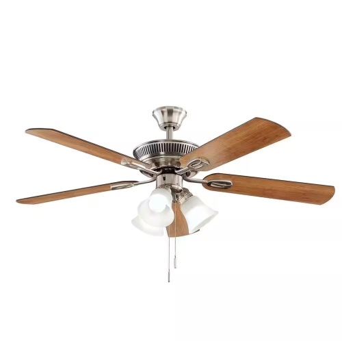 Hampton Bay Glendale III 52 in. LED Indoor Brushed Nickel Ceiling Fan with Light and Pull Chains - Lot 916