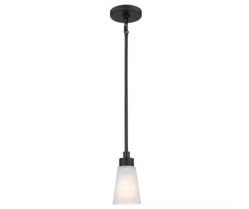 Lot of (3) KICHLER Erma 7.5 in. 1-Light Black Shaded Traditional Kitchen Mini Pendant Light with Satin Etched Glass - Lot 984