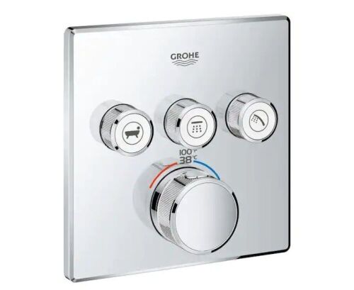 GROHE Grohtherm Smart Control Triple Function Square Thermostatic Trim with Control Module in Starlight Chrome - Lot 87