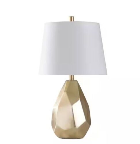 StyleCraft 25 in. Gold Table Lamp with Brussels Off White Hardback Fabric Shade - Lot 287