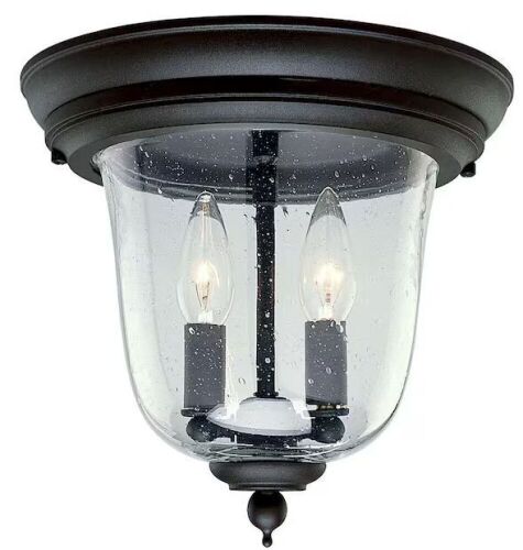 Progress Lighting Ashmore Collection 2-Light Textured Black Clear Seeded Glass New Traditional Outdoor Close-to-Ceiling Light - Lot 1089