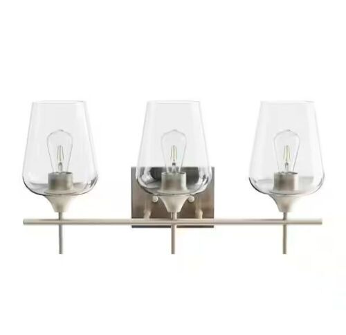 Lot of (2) Merra 3-Light Brushed Nickel Wall Sconce Vanity Lights with Glass Shade - Lot 1095