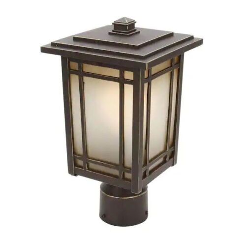 Home Decorators Collection Port Oxford 1-Light Oil-Rubbed Chestnut Outdoor Post Mount Lantern - Lot 1096