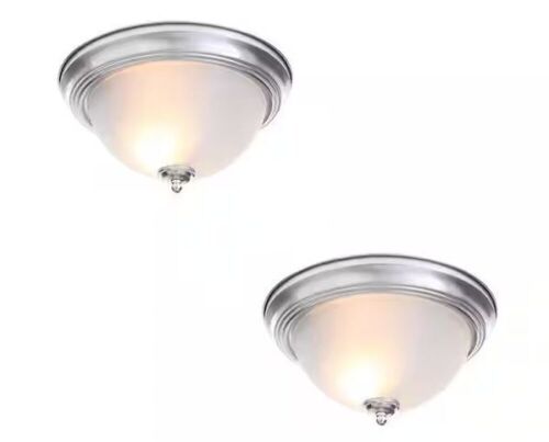 Commercial Electric 13 in. 2-Light Brushed Nickel Flush Mount with Frosted Glass Shade, 2-Pack - Lot 1099