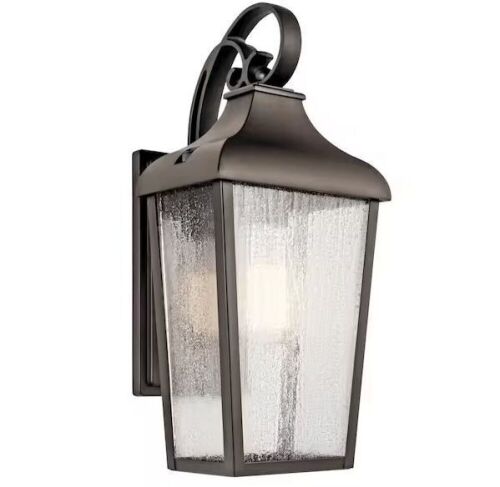 KICHLER Forestdale 14.75 in. 1-Light Olde Bronze Outdoor Hardwired Wall Lantern Sconce - Lot 1180