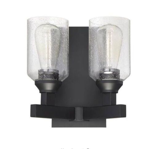 CRAFTMADE Chicago 10 in. 2-Light Flat Black Finish Vanity Light with Clear Seeded Glass - Lot 1187