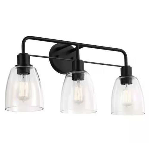 KICHLER Meller 24 in. 3-Light Black Vintage Bathroom Vanity Light with Clear Glass - Lot 1188
