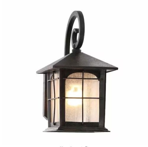 Home Decorators Collection Brimfield 12.75 in. Aged Iron 1-Light Line Voltage Outdoor Wall Light Lantern Sconce  - Lot 277