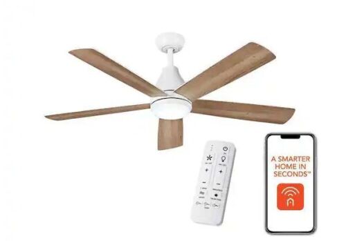 Hampton Bay Nevali 52 in. White Color Changing LED Indoor Matte White Ceiling Fan with Light and Remote - Lot 360