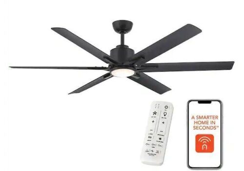 Home Decorators Collection Kensgrove II 60 in. Smart Indoor/Outdoor Matte Black Ceiling Fan with Remote  - Lot 364
