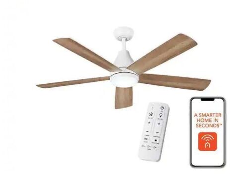 Hampton Bay Nevali 52 in. White Color Changing LED Indoor Matte White Ceiling Fan with Light and Remote - Lot 365