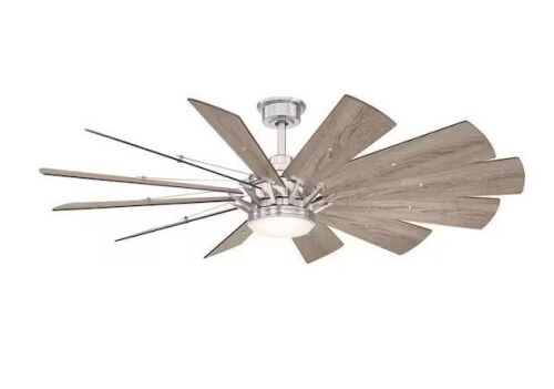 Home Decorators Collection Trudeau 60 in. LED Indoor Brushed Nickel Ceiling Fan with Light Kit and Remote Control - Lot 366