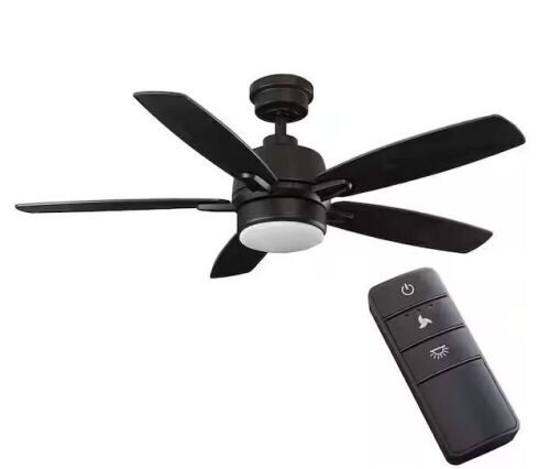 Home Decorators Collection Fawndale 46 in. Indoor Integrated LED Bronze Ceiling Fan with Light Kit, 5 Reversible Blades and Remote Control - Lot 367
