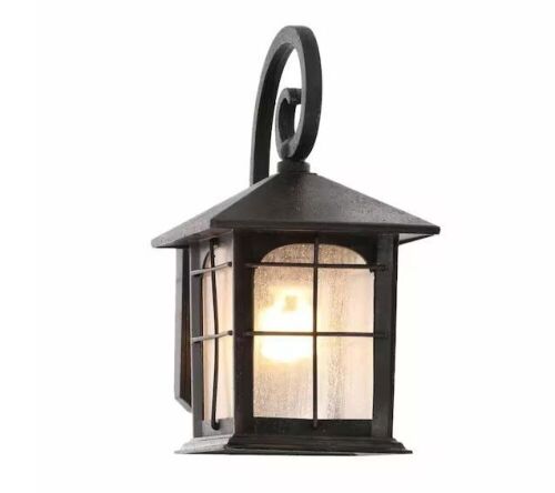 Home Decorators Collection Brimfield 12.75 in. Aged Iron 1-Light Line Voltage Outdoor Wall Light Lantern Sconce  - Lot 369