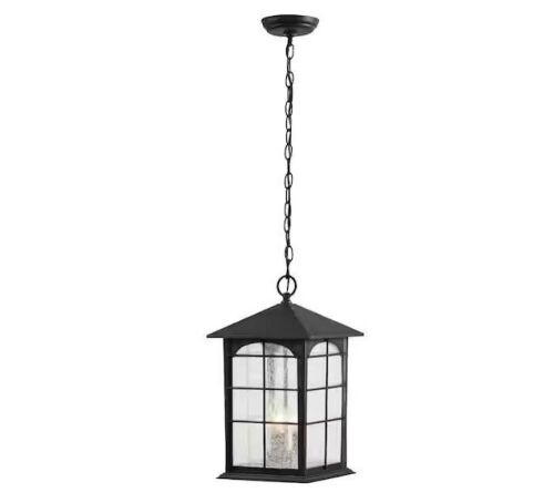 Brimfield 3-Light Aged Iron Outdoor Hanging Lamp with Clear Seedy Glass - Lot 370