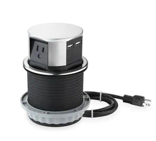 Link2Home Space Saver Pop Up-Outlet, 3 Power Outlets 15 Amp, 2 USB Ports 2.4 Amp, Overload Protection, Splash Resistant - Lot 374