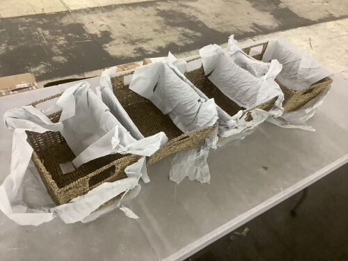 Set of 4 Seagrass Storage Tote Baskets, Laundry Organizer w/ Insert Handles - Lot 760