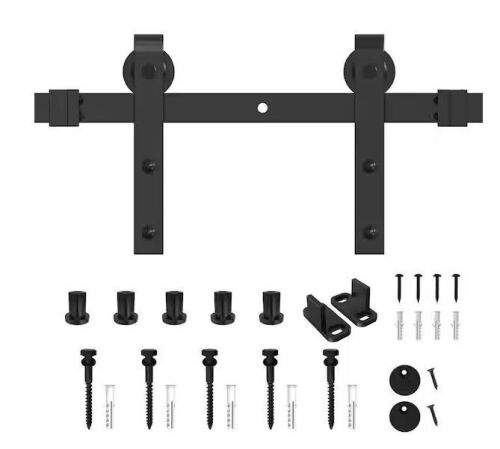 WINSOON 6 ft. Frosted Black Sliding Barn Door Hardware Track Kit for Single with Non-Routed Floor Guide - Lot 169