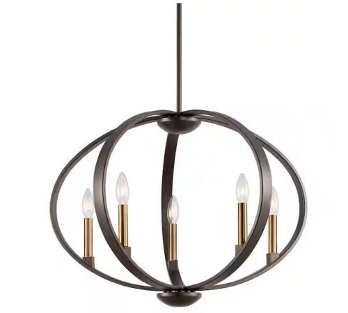 KICHLER Elata 27 in. 5-Light Olde Bronze Contemporary Candle Globe Chandelier for Dining Room - Lot 173