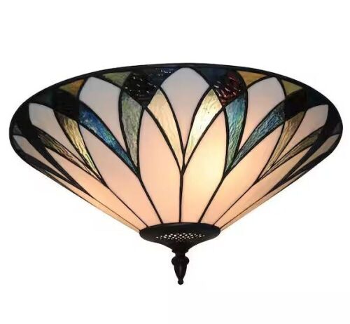 18 in. 3-Light Retro Elegant Stained Glass Flush Mount Ceiling Light - Lot 175