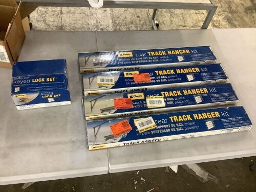 Lot of (1) Clopay Garage Door Keyed Lock Set & (4) Garage Door Rear Track Hanger Kit - Lot 1176