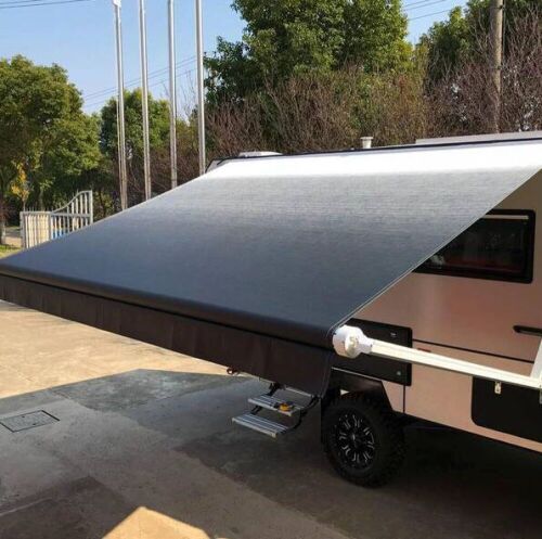 ALEKO 12' x 8' RV Retractable Awning Fabric Replacement in White and Black Fade - Lot 1177